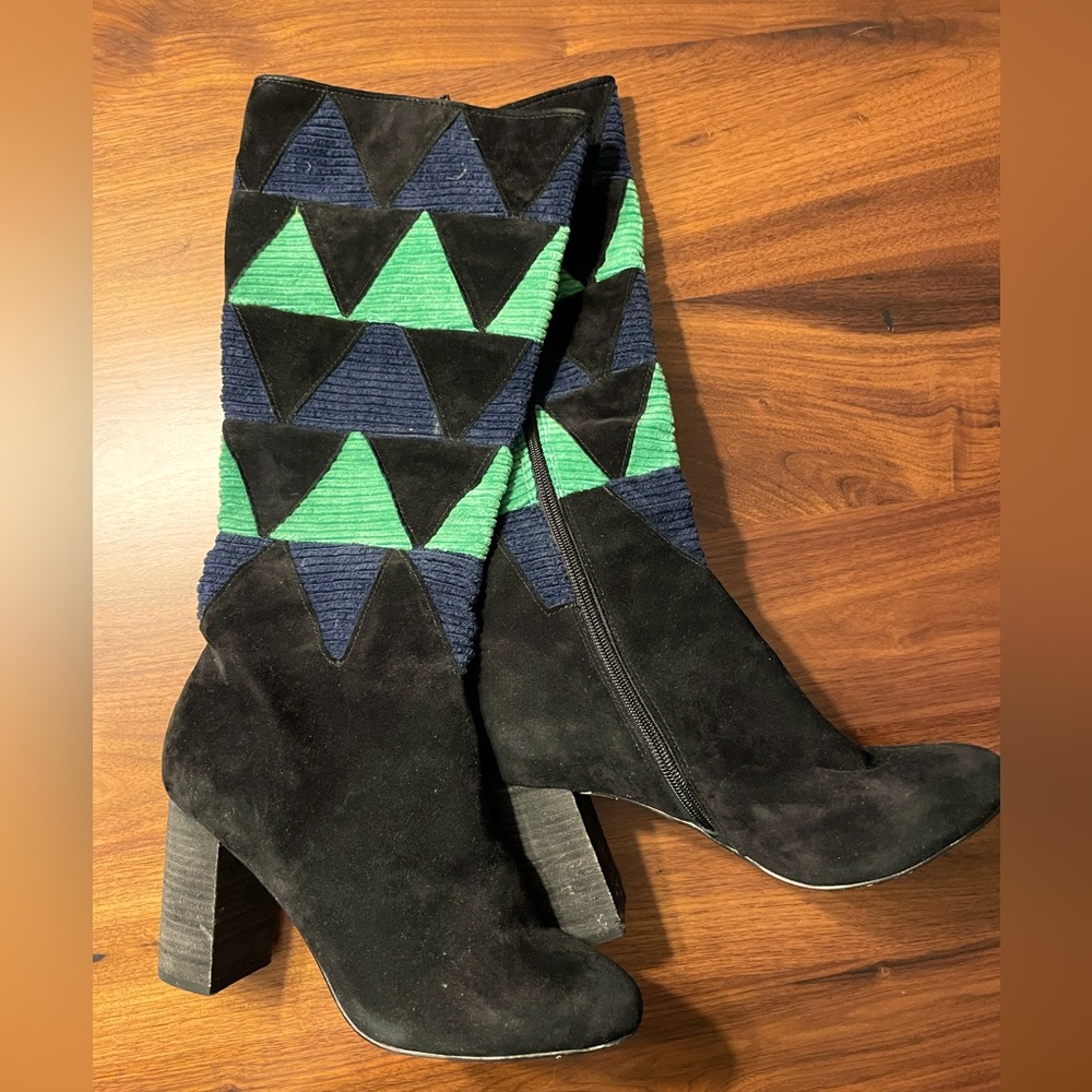Farylrobin suade boots with corduroy patchwork